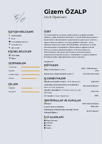 Müzik Öğretmeni Cv Örnekleri cv indir